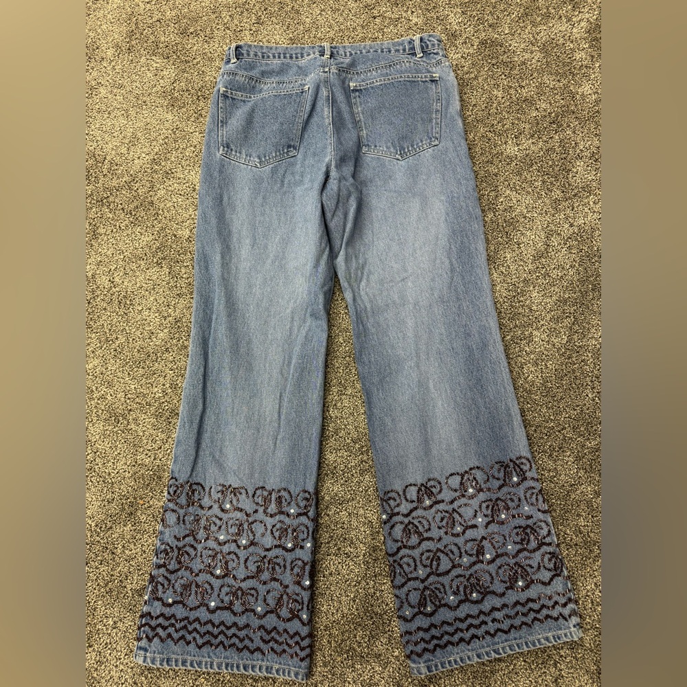 Spiegel Blue Straight Leg Jeans with Floral Embroidery - Picture 3 of 9